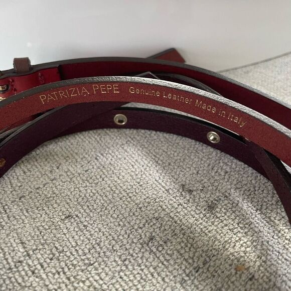 Patrizia Pepe Italian Leather Belt Gold Fly Charm Red Burgundy OSFM main image 6